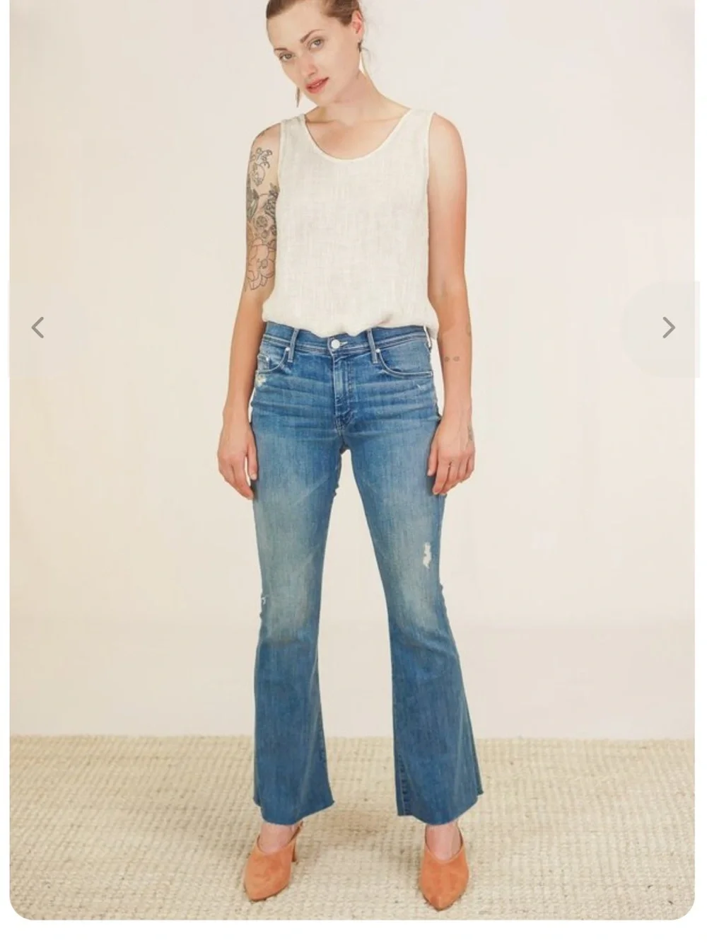 Mother The Weekender Fray Graffiti Girl Mid Rise Flare Jeans 28 Cowgirl Western